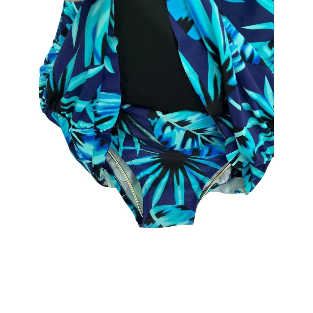 Shore Shapes One Piece Swimsuit Women's Size 12 Blue Black Tropical Resort